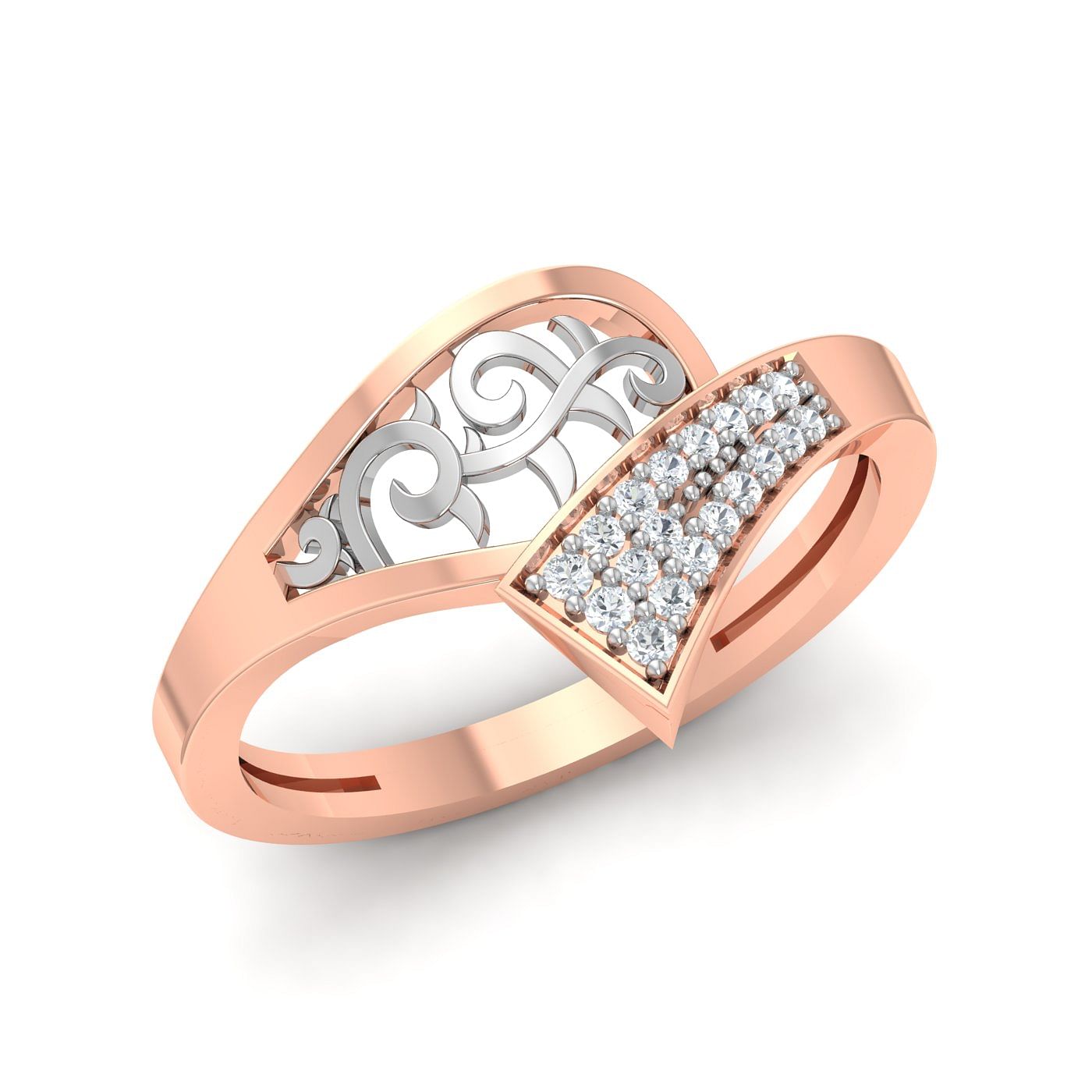 Carving Style Rose Gold Diamond Ring For Women