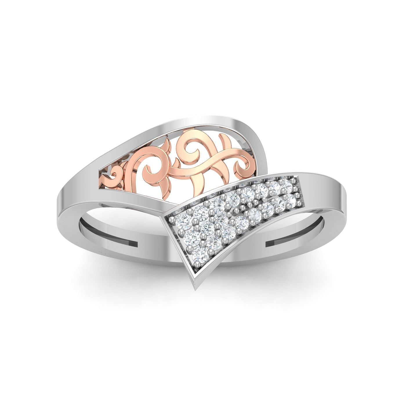 Carving Style White Gold Diamond Ring For Women