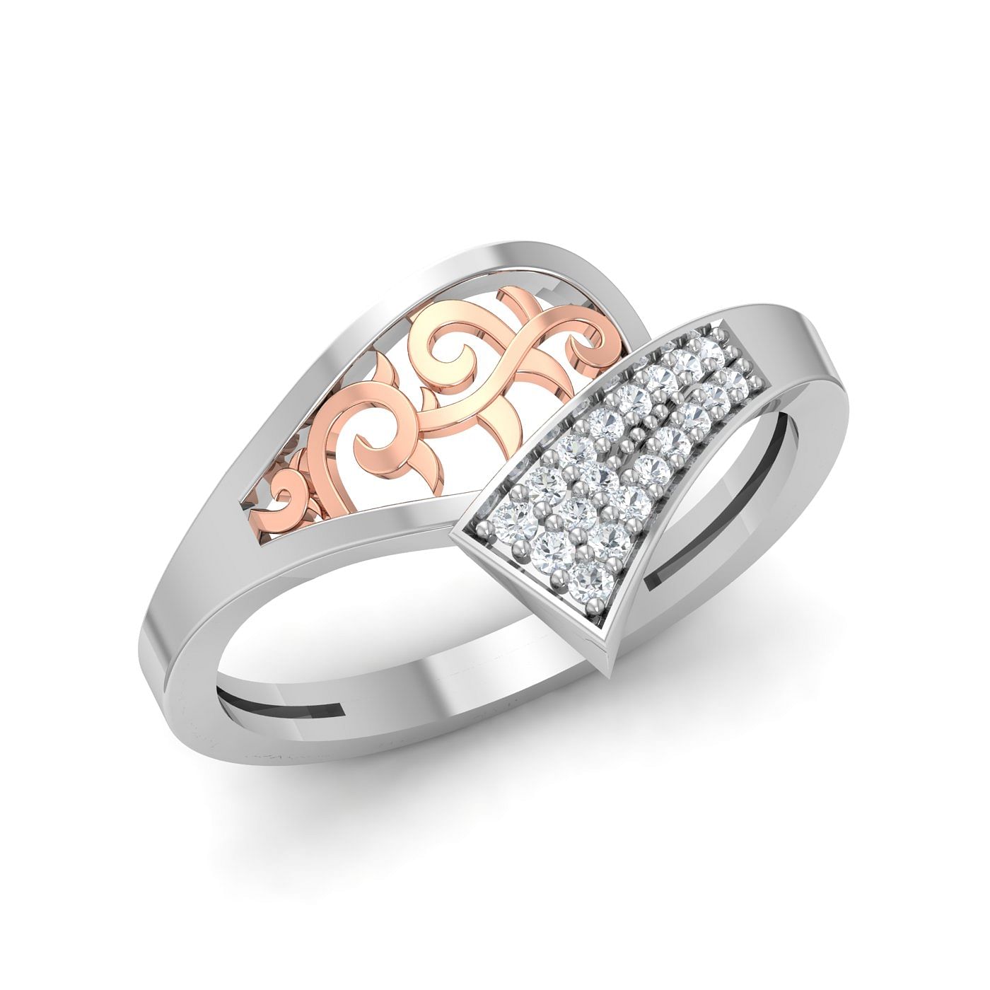 Carving Style White Gold Diamond Ring For Women