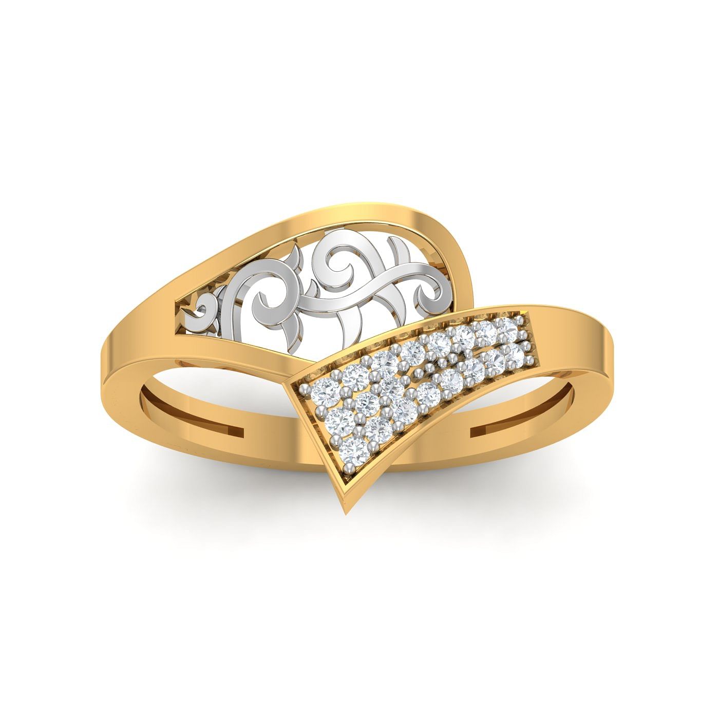 Carving Style Yellow Gold Diamond Ring For Women