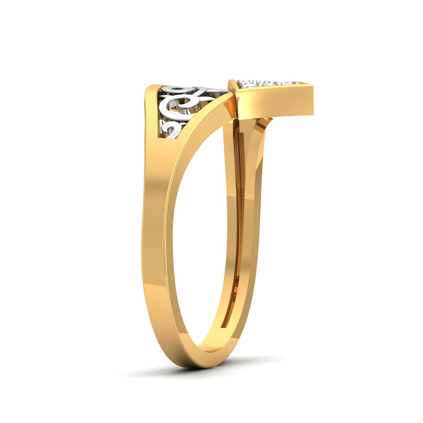 Carving Style Yellow Gold Diamond Ring For Women