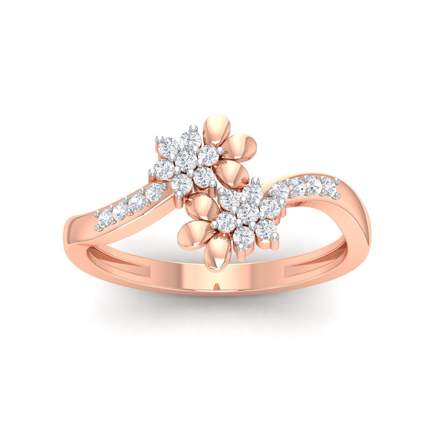 Dual Flower Cluster Diamond Rose Gold Ring