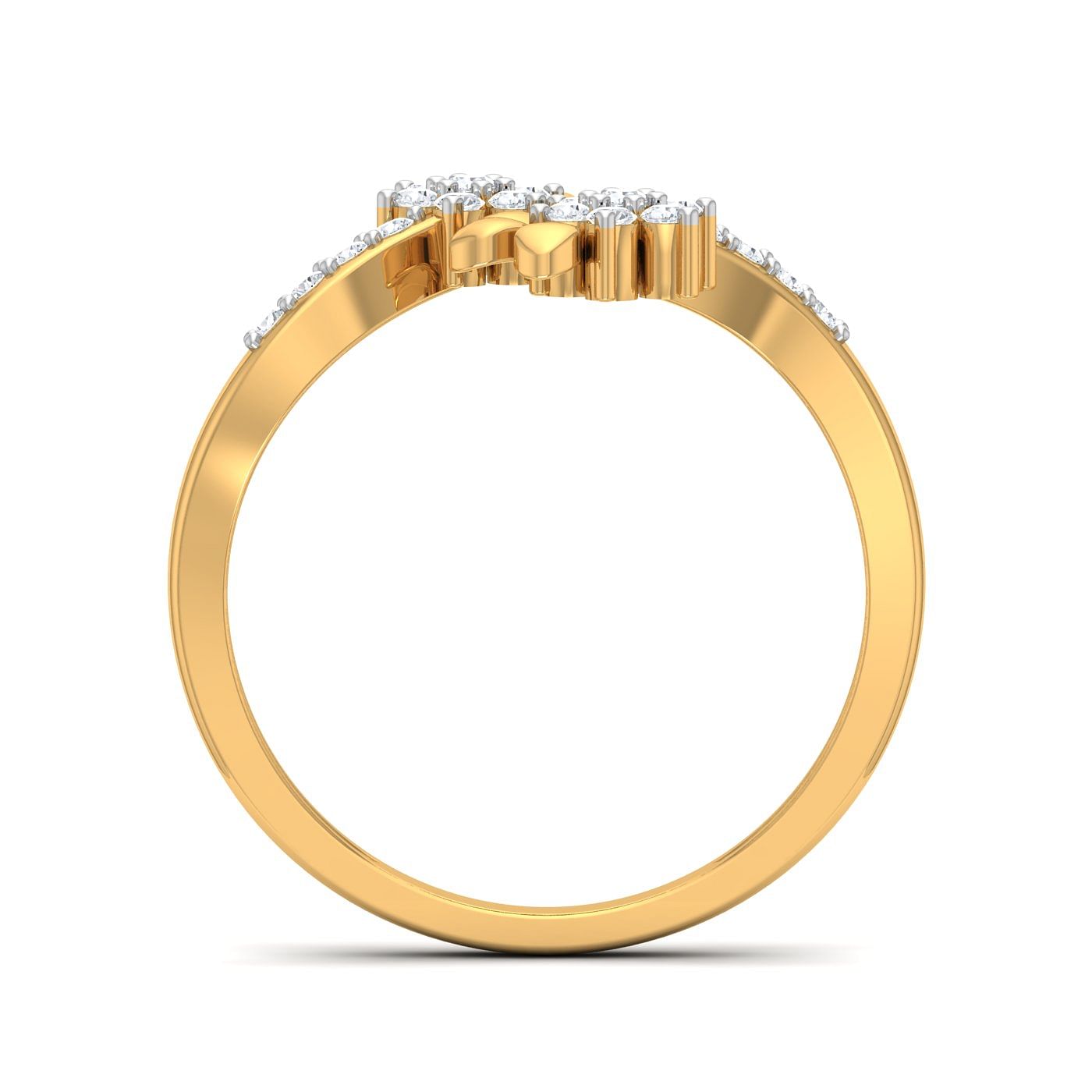 Dual Flower Cluster Diamond Yellow Gold Ring