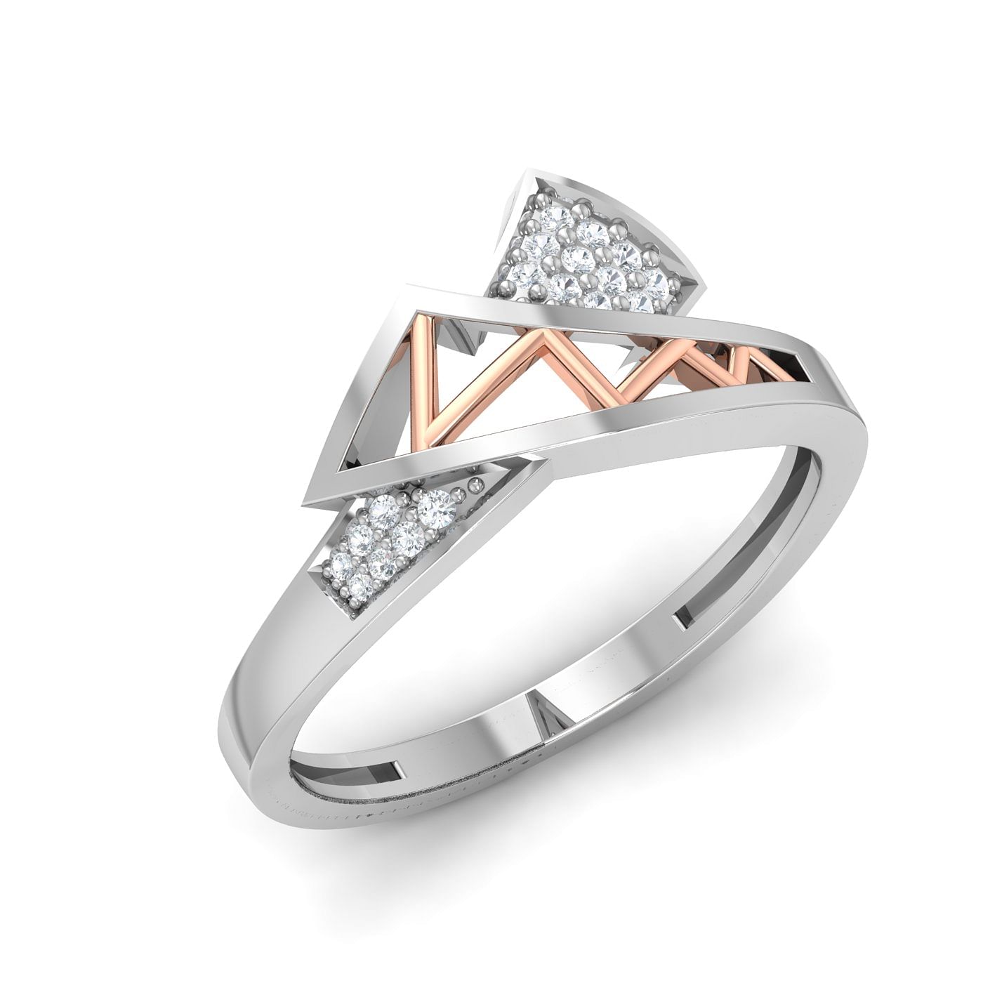 geometric design white gold ring for women