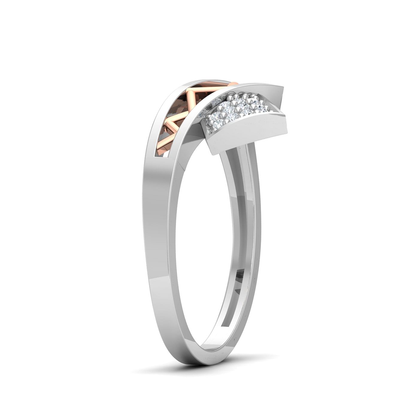 geometric design white gold ring for women