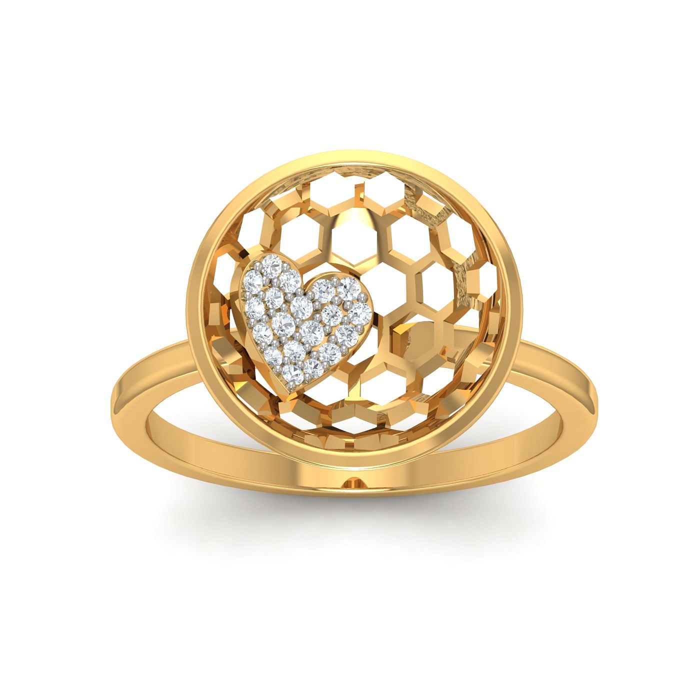 Heart Shape Design Diamond Ring With Yellow Gold For Women