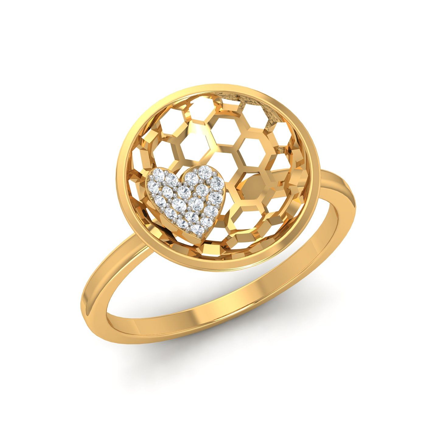 Heart Shape Design Diamond Ring With Yellow Gold For Women