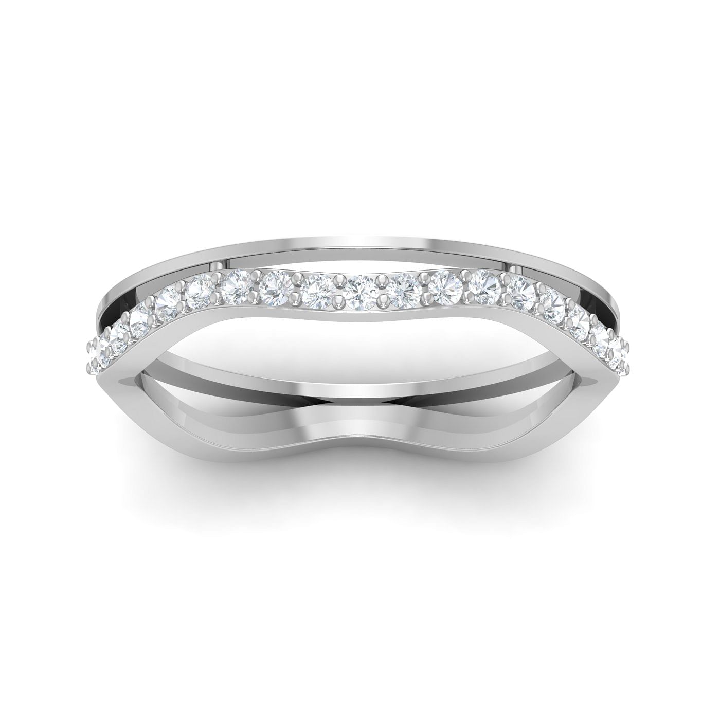 Round Waves White Gold Diamond Ring For Women