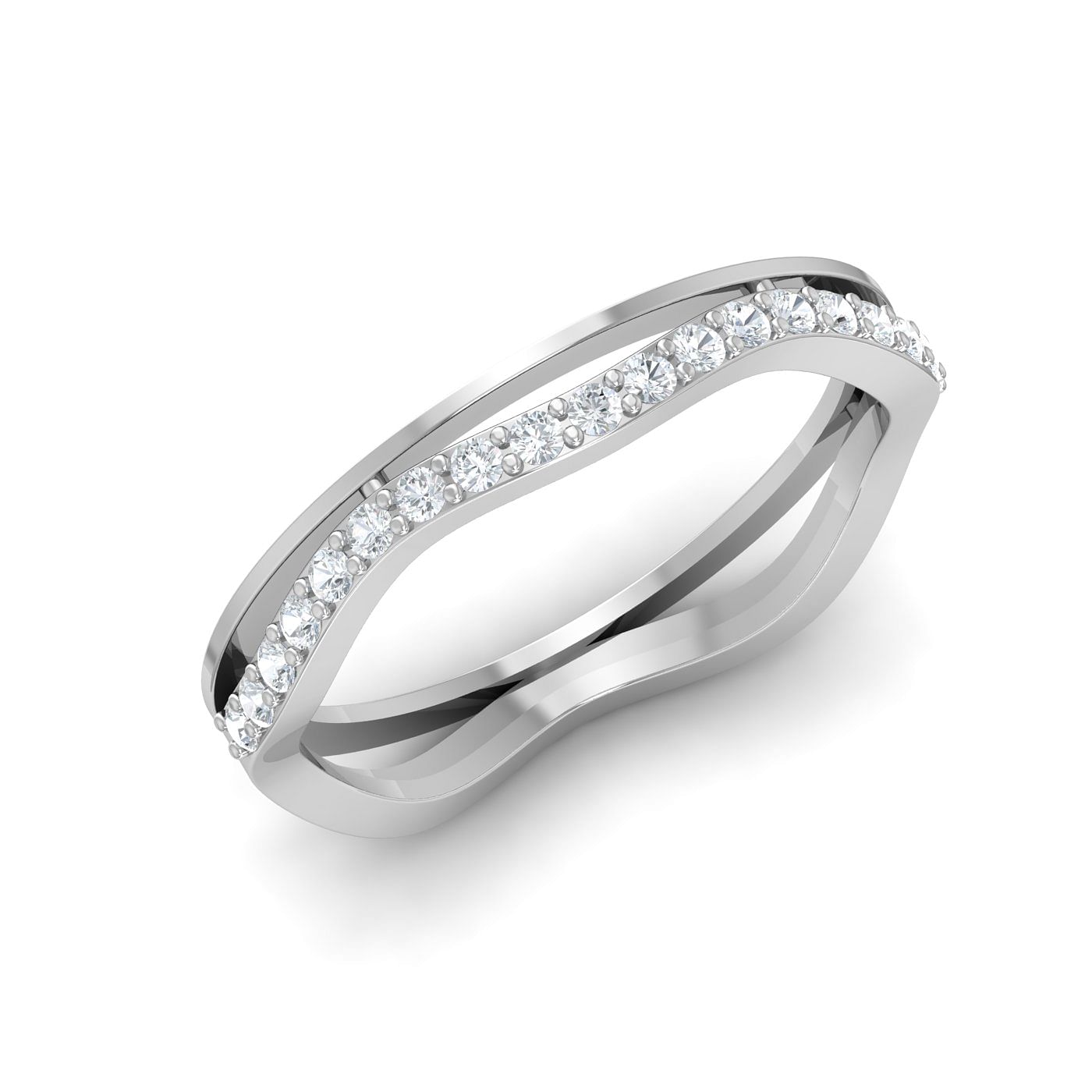 Round Waves White Gold Diamond Ring For Women