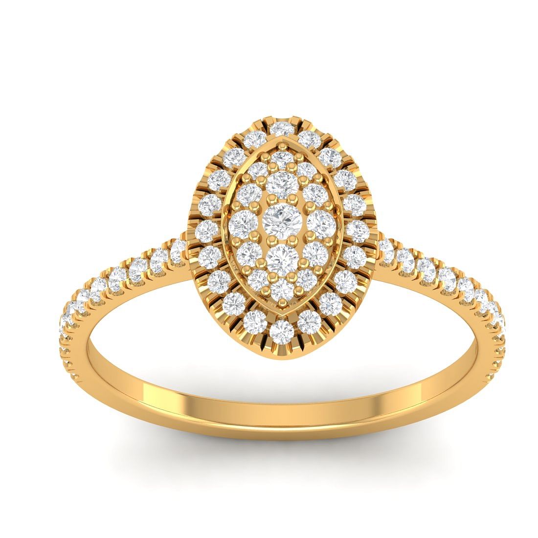 Marquise Cut Cluster Diamond Women Ring Yellow Gold