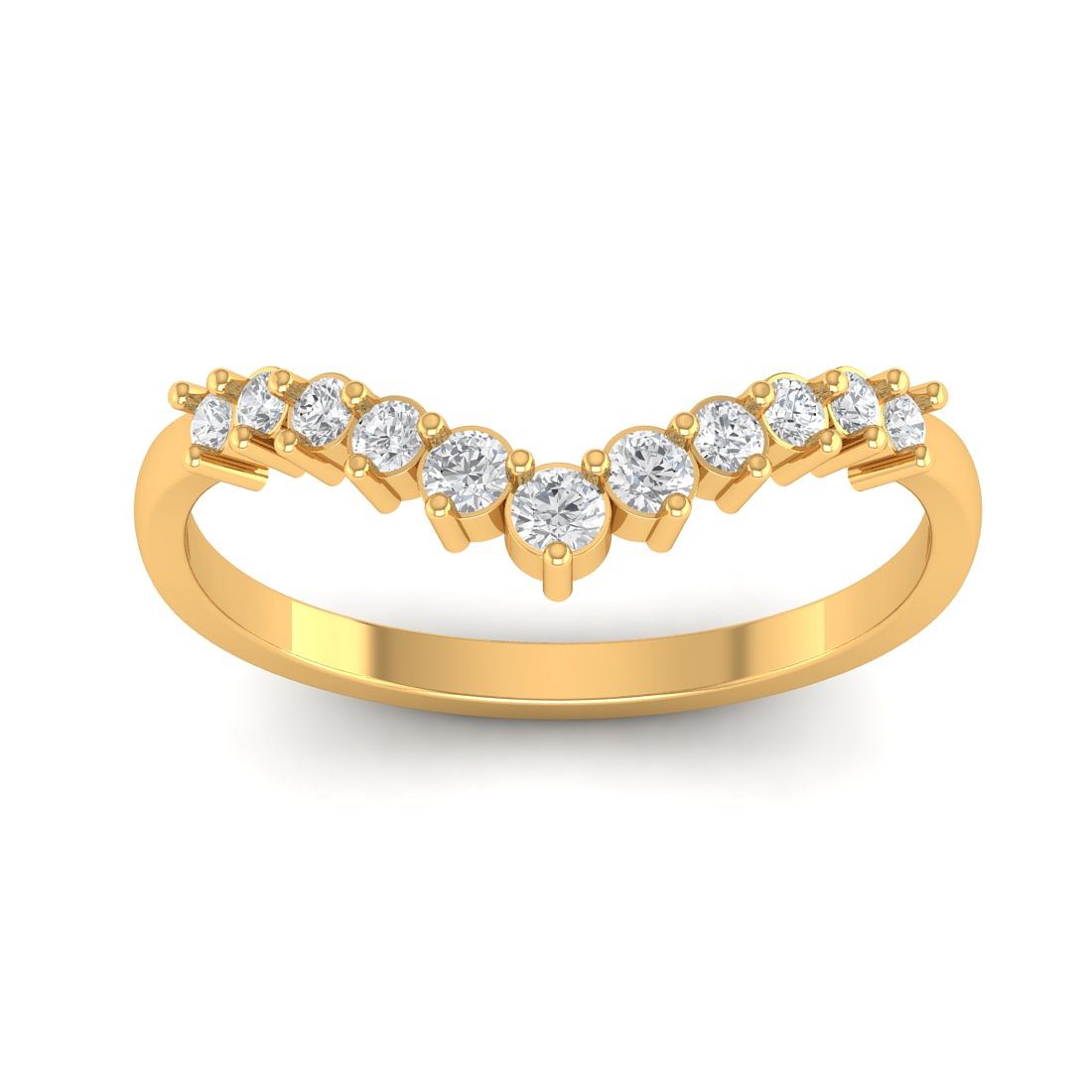 V shape round diamond yellow gold ring for women