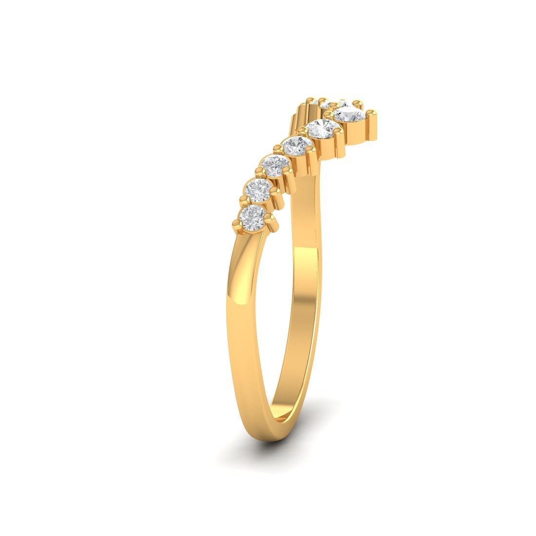 V shape round diamond yellow gold ring for women