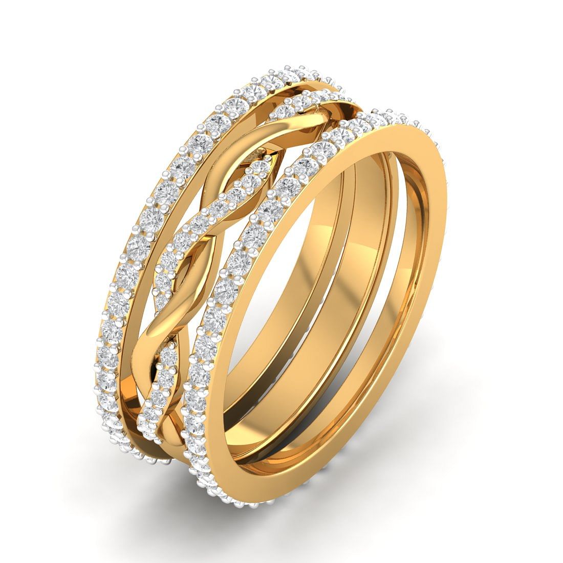 Twisted Layer Yellow Gold Eternity Ring For Women