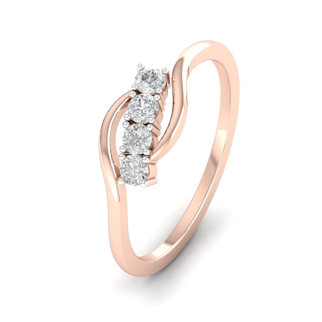 Four Diamond Twisted Rose Gold Ring For Ladies