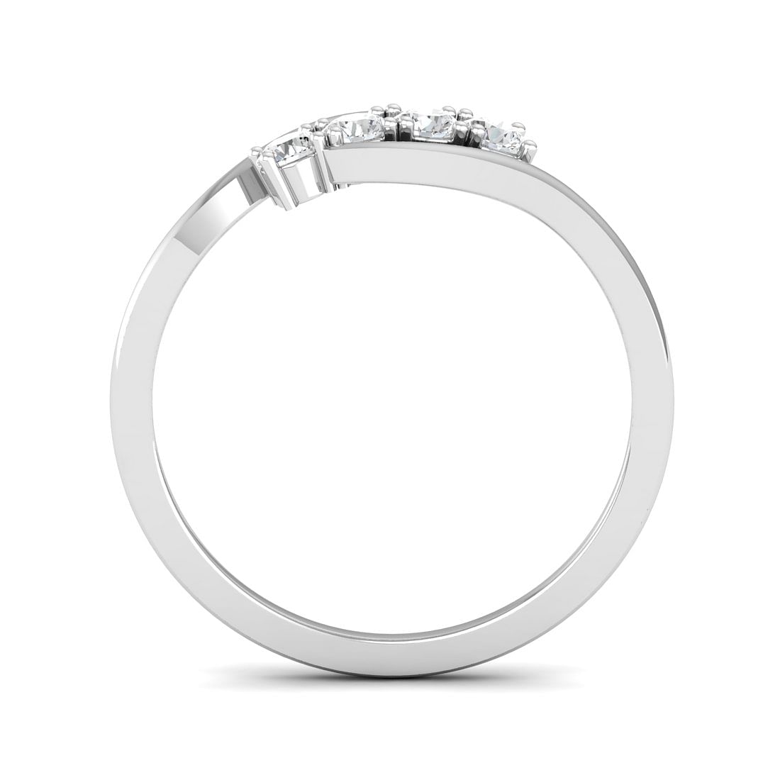Four Diamond Twisted White Gold Ring For Ladies