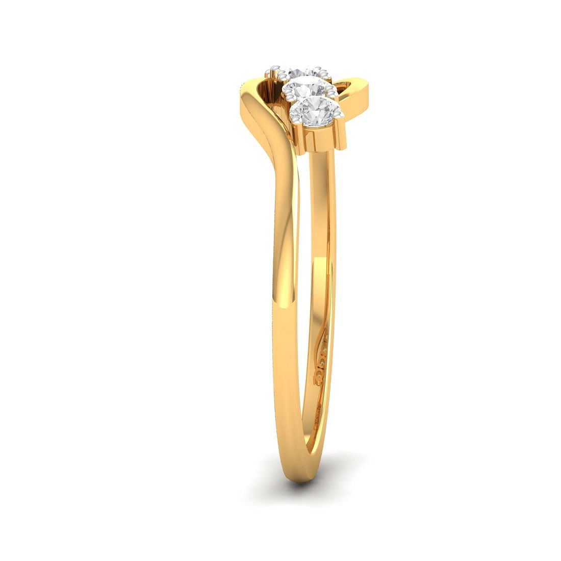 Four Diamond Twisted Yellow Gold Ring For Ladies