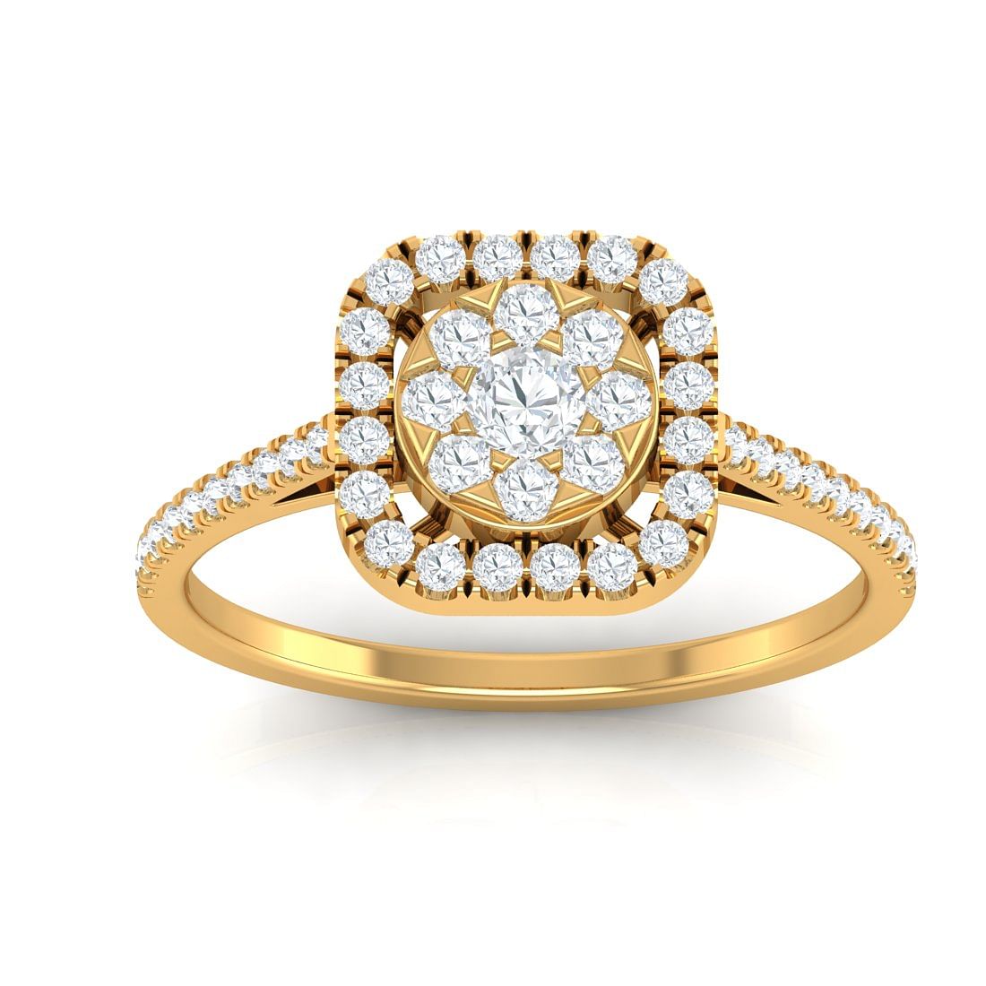 Yellow Gold Aisha Square Halo Ring For Women