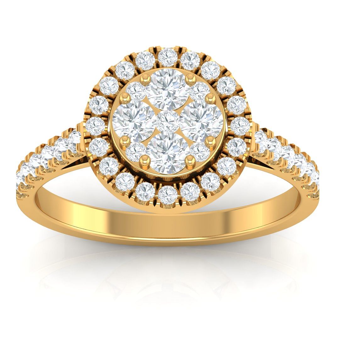 Yellow Gold Coraline Round Halo Ring For Women