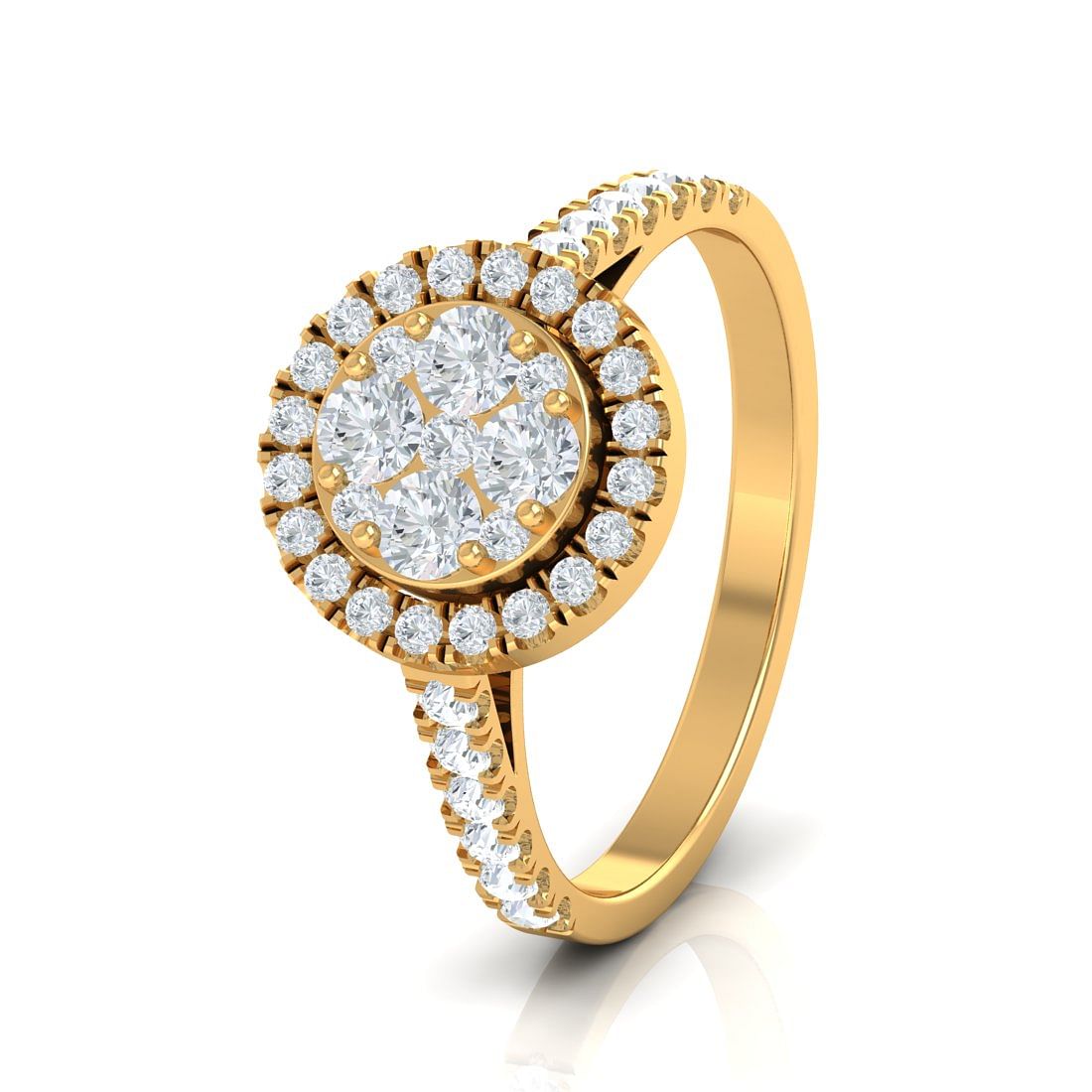Yellow Gold Coraline Round Halo Ring For Women