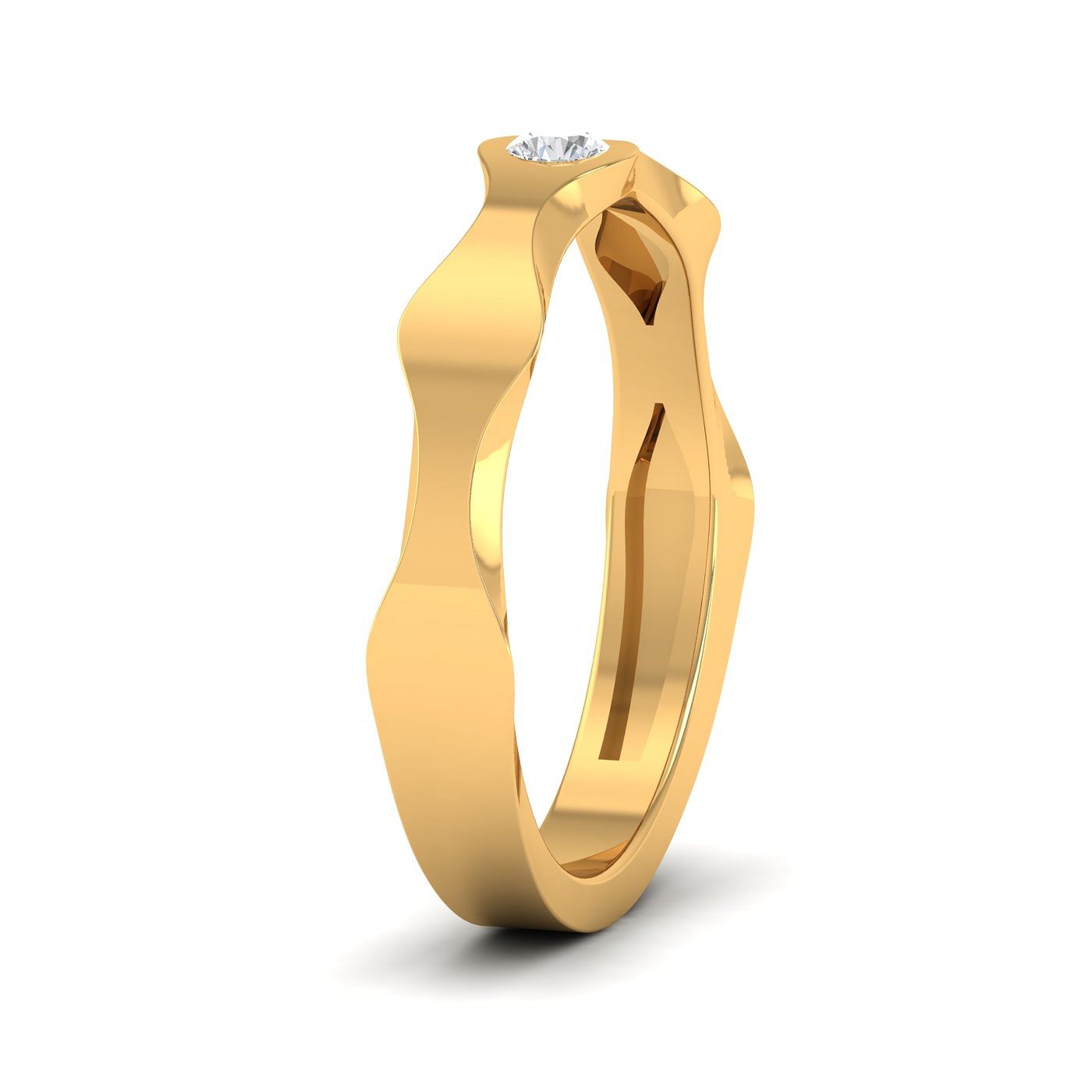 Wavy Couple Diamond Wedding Ring With Yellow Gold