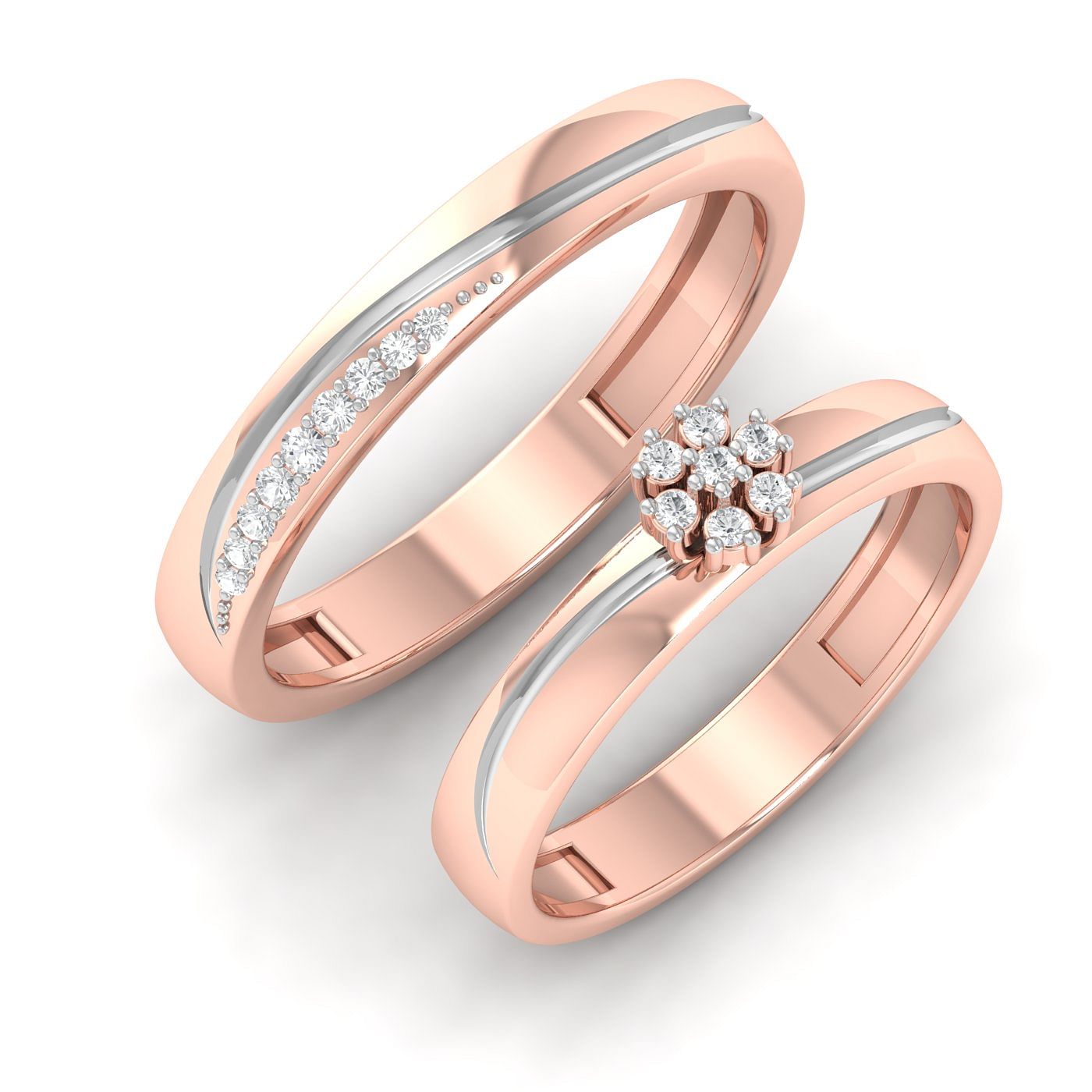 14k Classical Design Couple Wedding Ring With Rose Gold