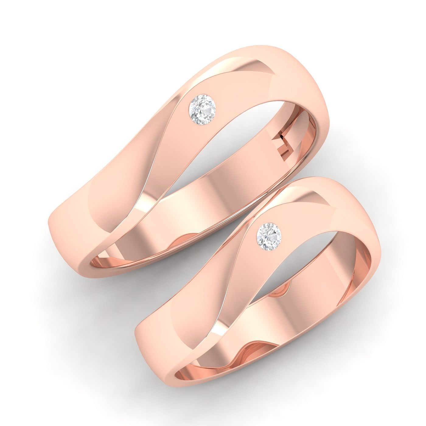 Single Diamond Rose Gold Curvy Couple Band Rings