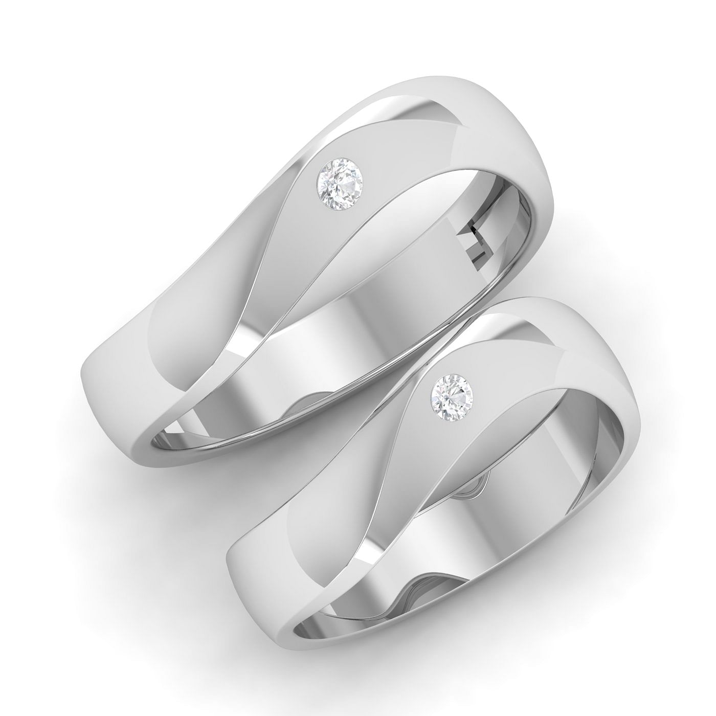 Single Diamond White Gold Curvy Couple Band Rings