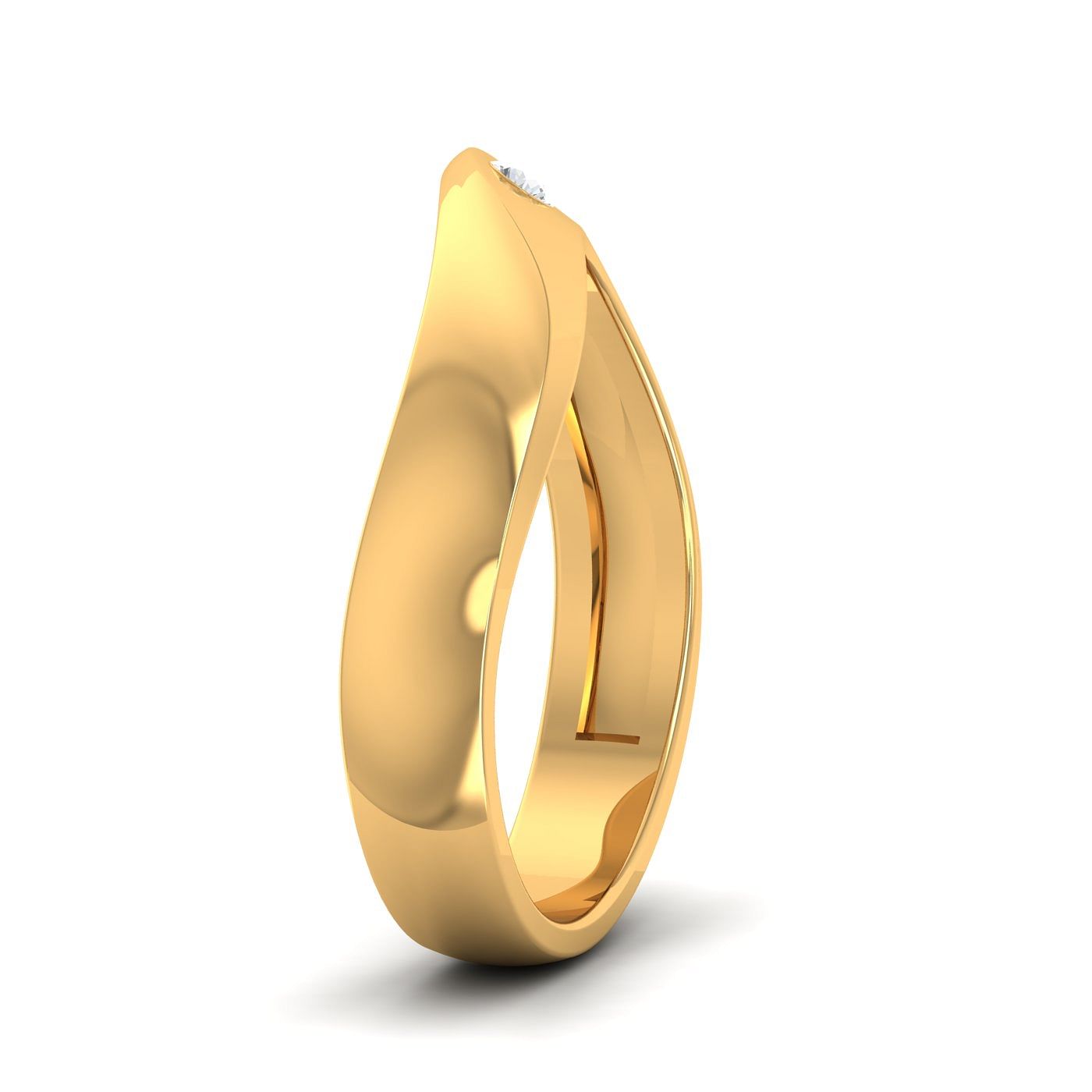 Single Diamond Yellow Gold Curvy Couple Band Rings