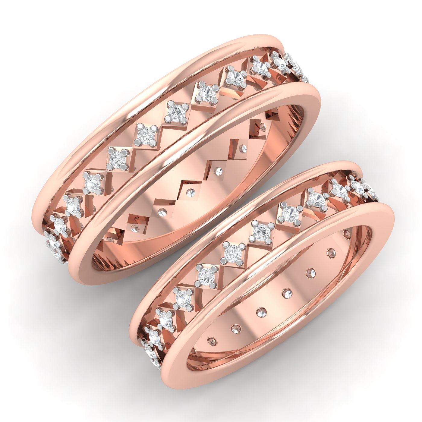 Unique Design 14k Rose Gold Squary Couple Band Rings