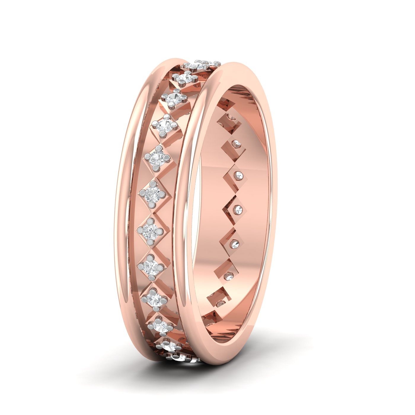Unique Design 14k Rose Gold Squary Couple Band Rings