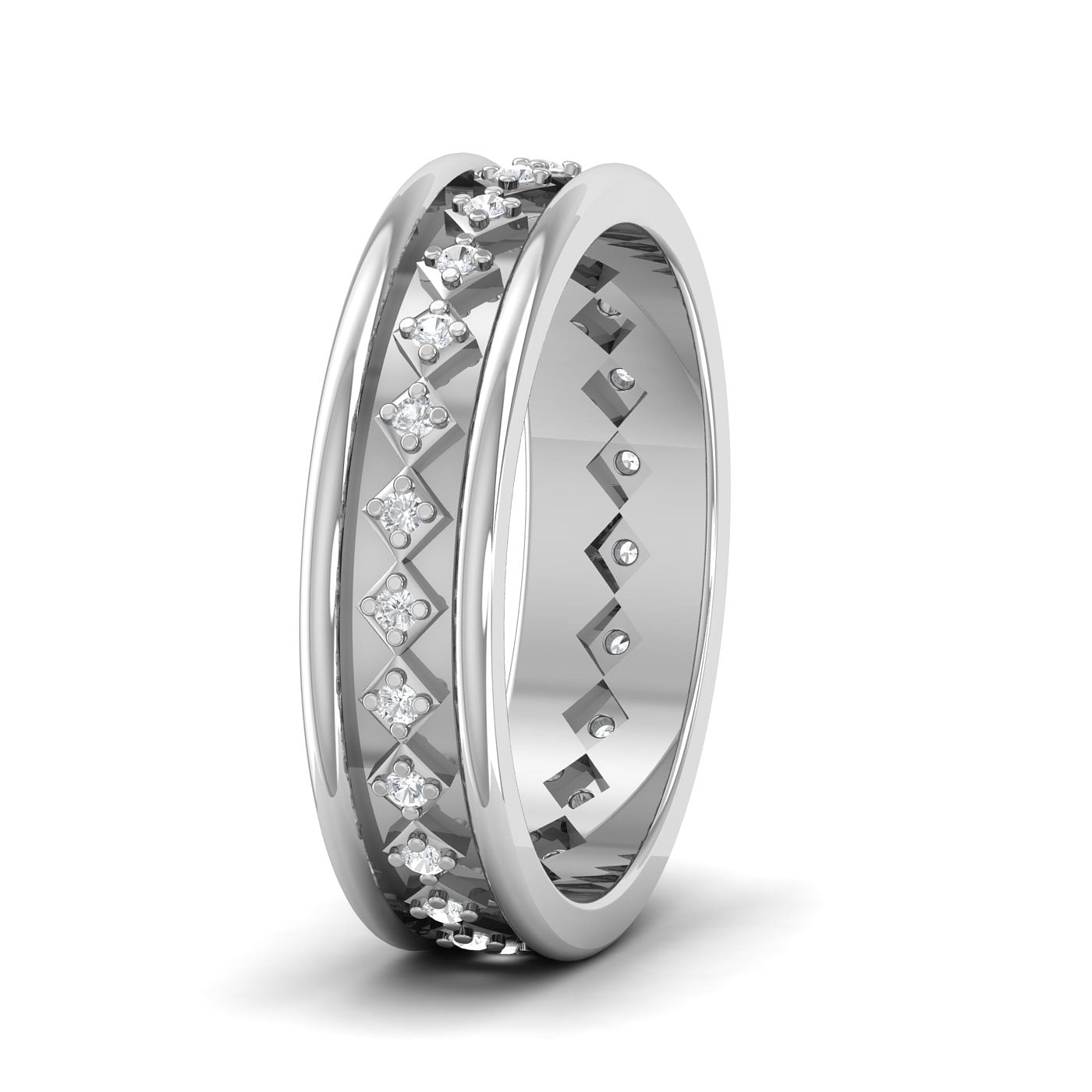 Unique Design 14k White Gold Squary Couple Band Rings