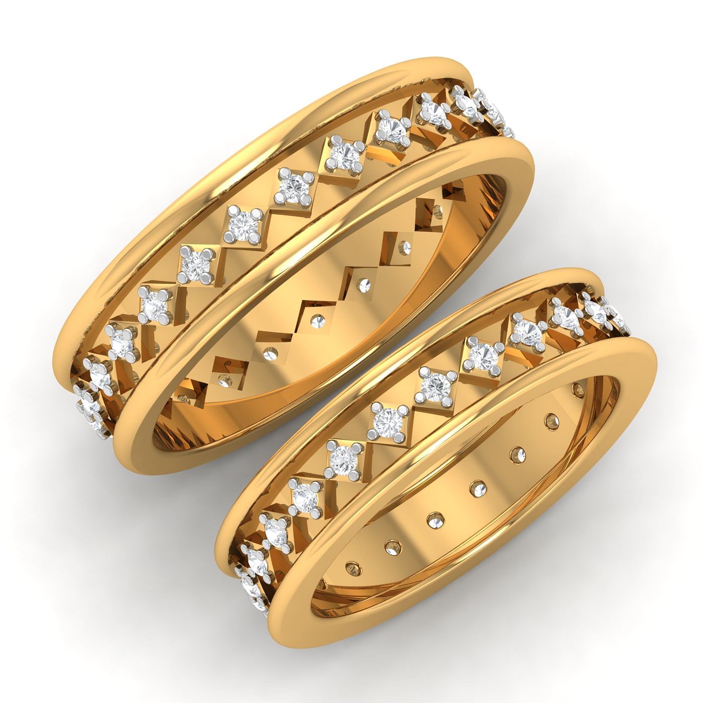 Unique Design 14k Yellow Gold Squary Couple Band Rings