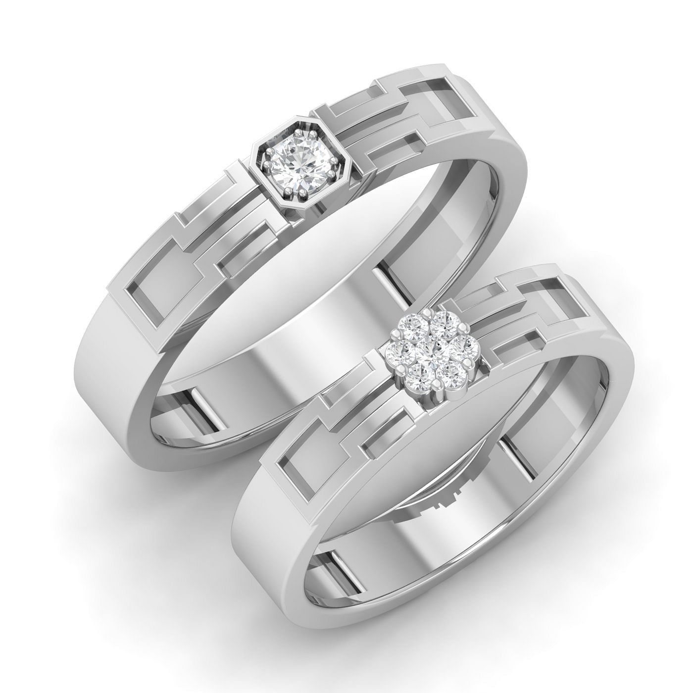 Xavier Modern Design Couple Rings Pure White Gold