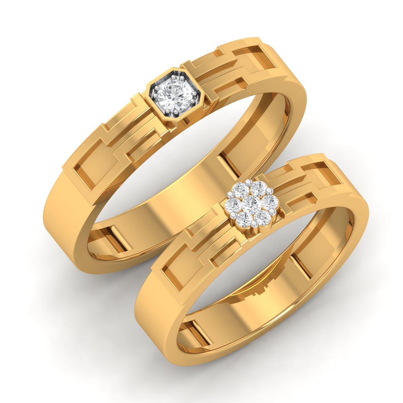 Xavier Modern Design Couple Rings Pure Yellow Gold