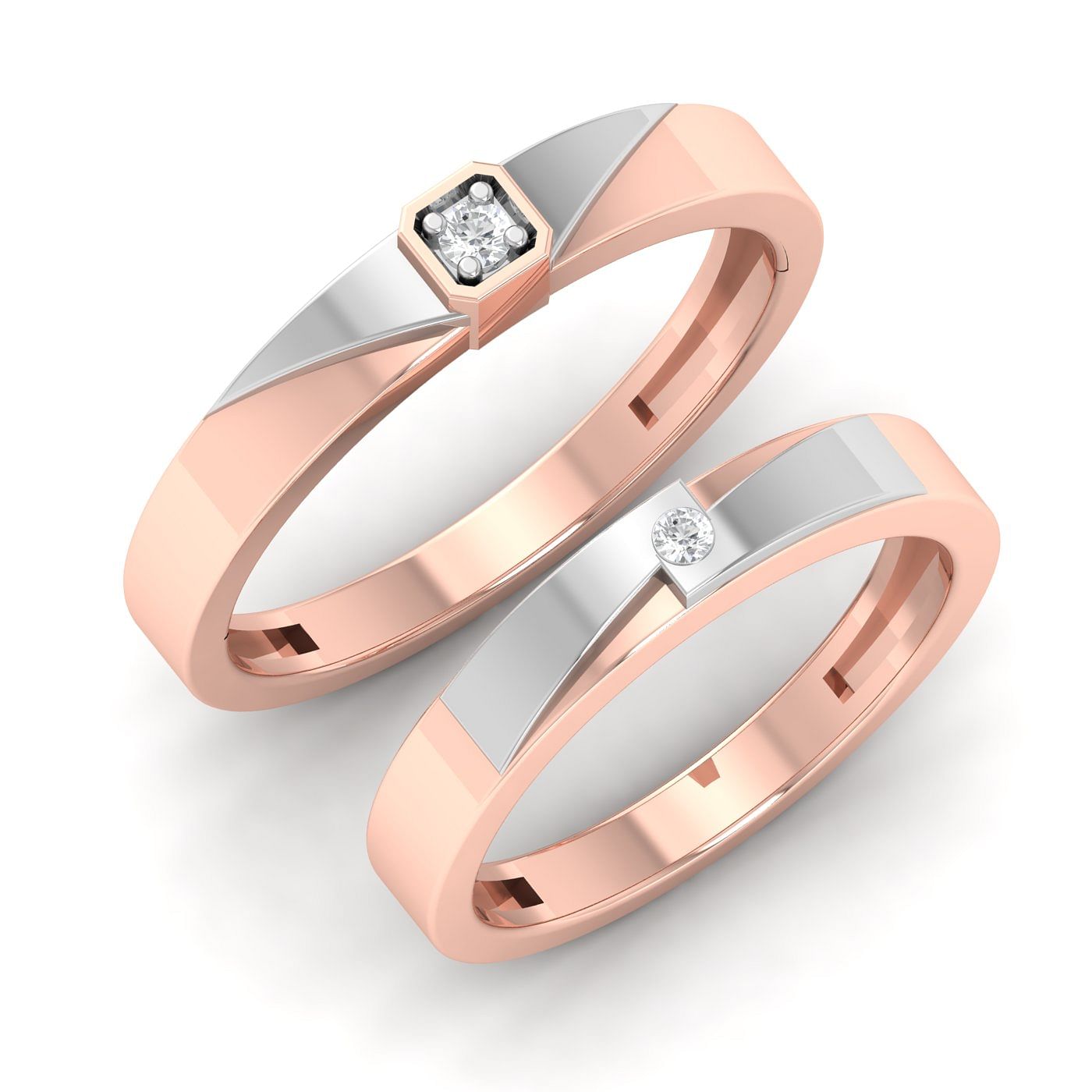Square Layer Couple Diamond Band With Rose Gold