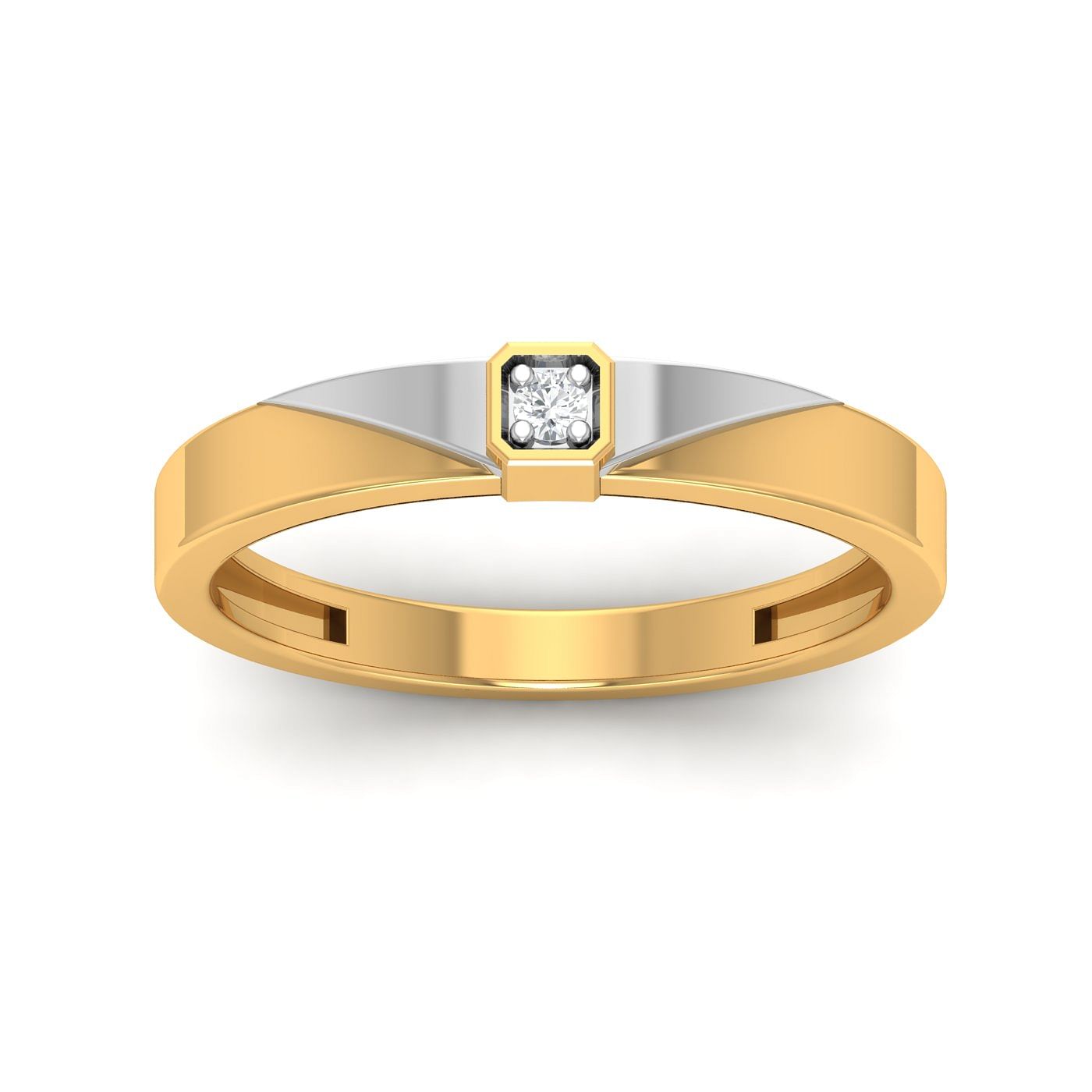 Square Layer Couple Diamond Band With Yellow Gold