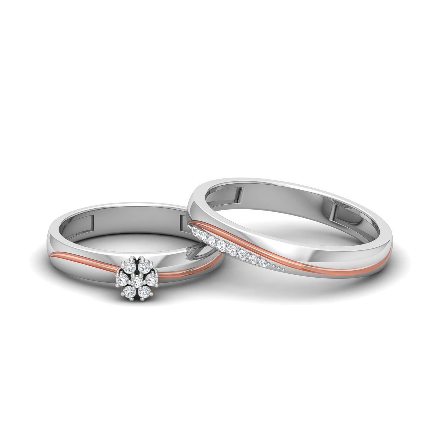 Solitaire style white gold Wavy Diamond Couple Band