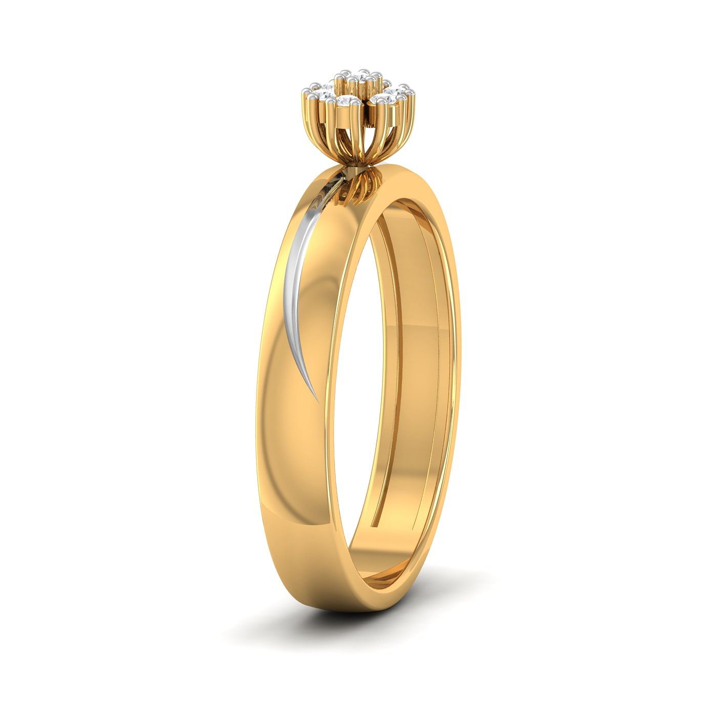 Solitaire style yellow gold Wavy Diamond Couple Band