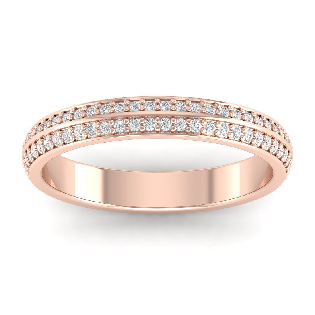 Double Diamond Rose Gold Wedding Ring Band For Women