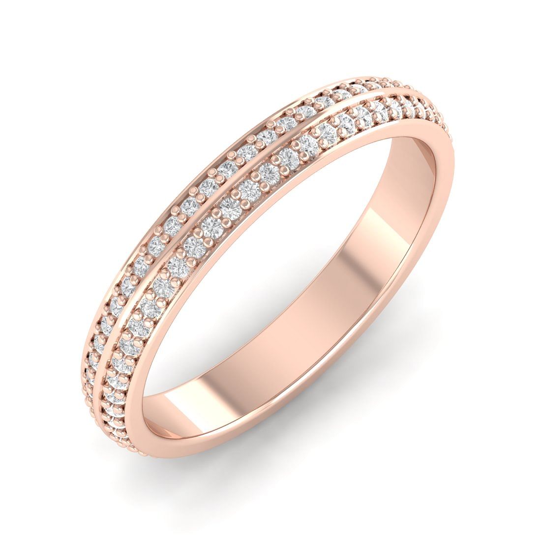 Double Diamond Rose Gold Wedding Ring Band For Women