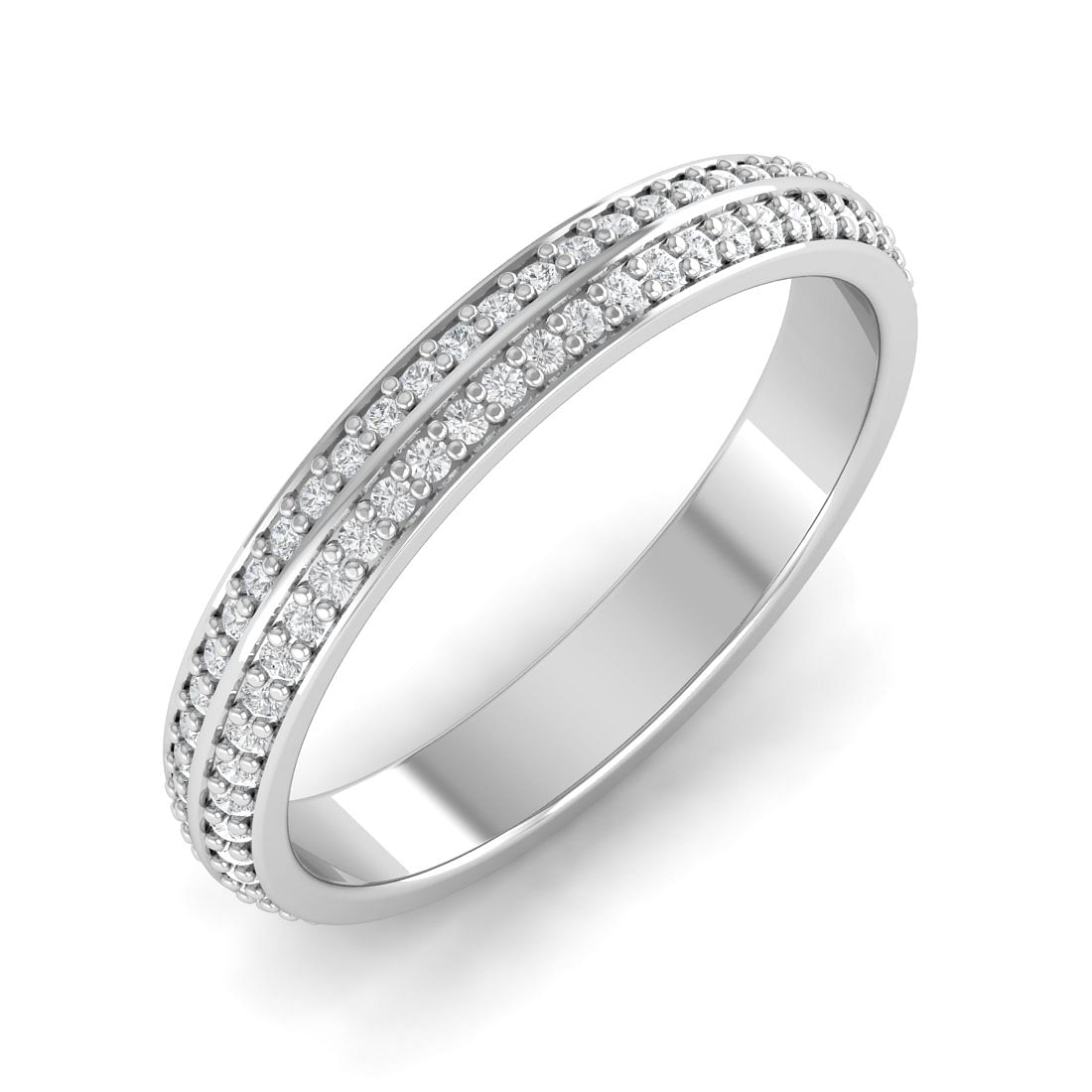 Double Diamond White Gold Wedding Ring Band For Women