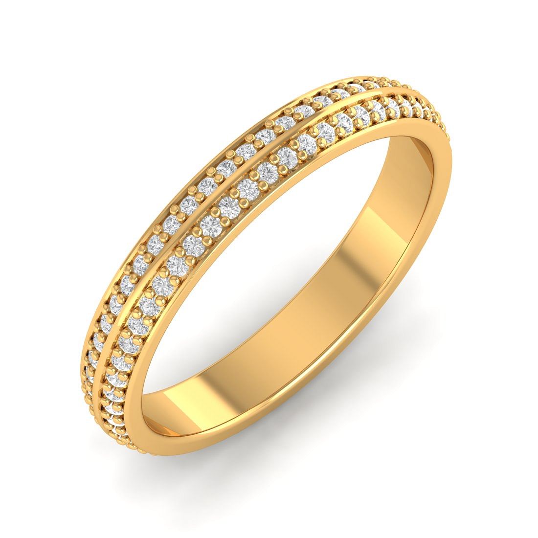 Double Diamond Yellow Gold Wedding Ring Band For Women
