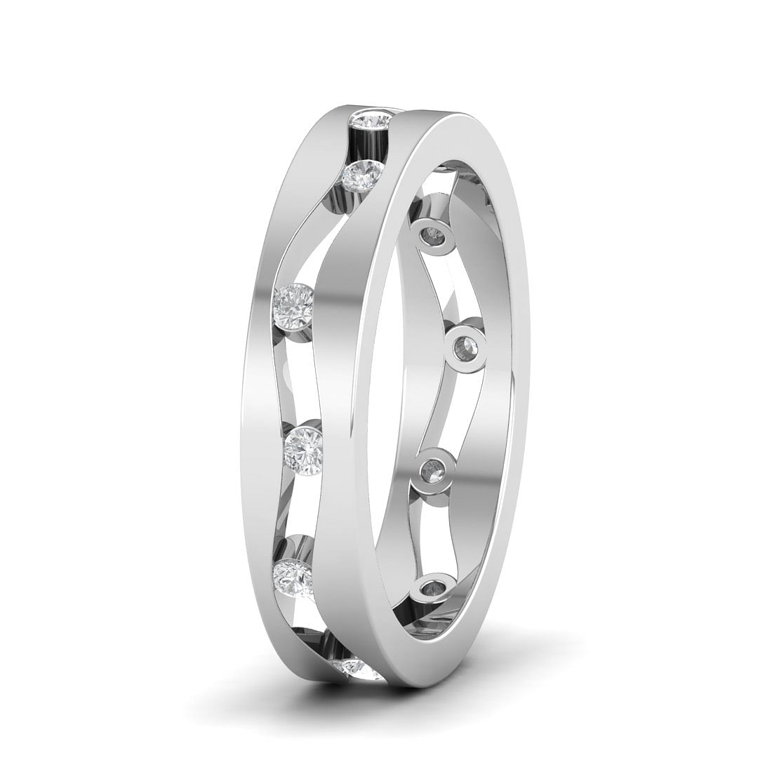 Wave diamond wedding white gold ring for women