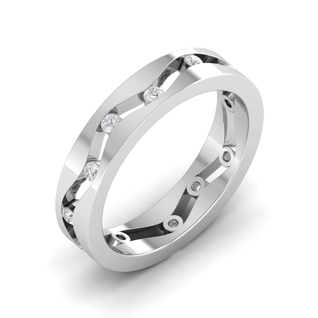 Wave diamond wedding white gold ring for women