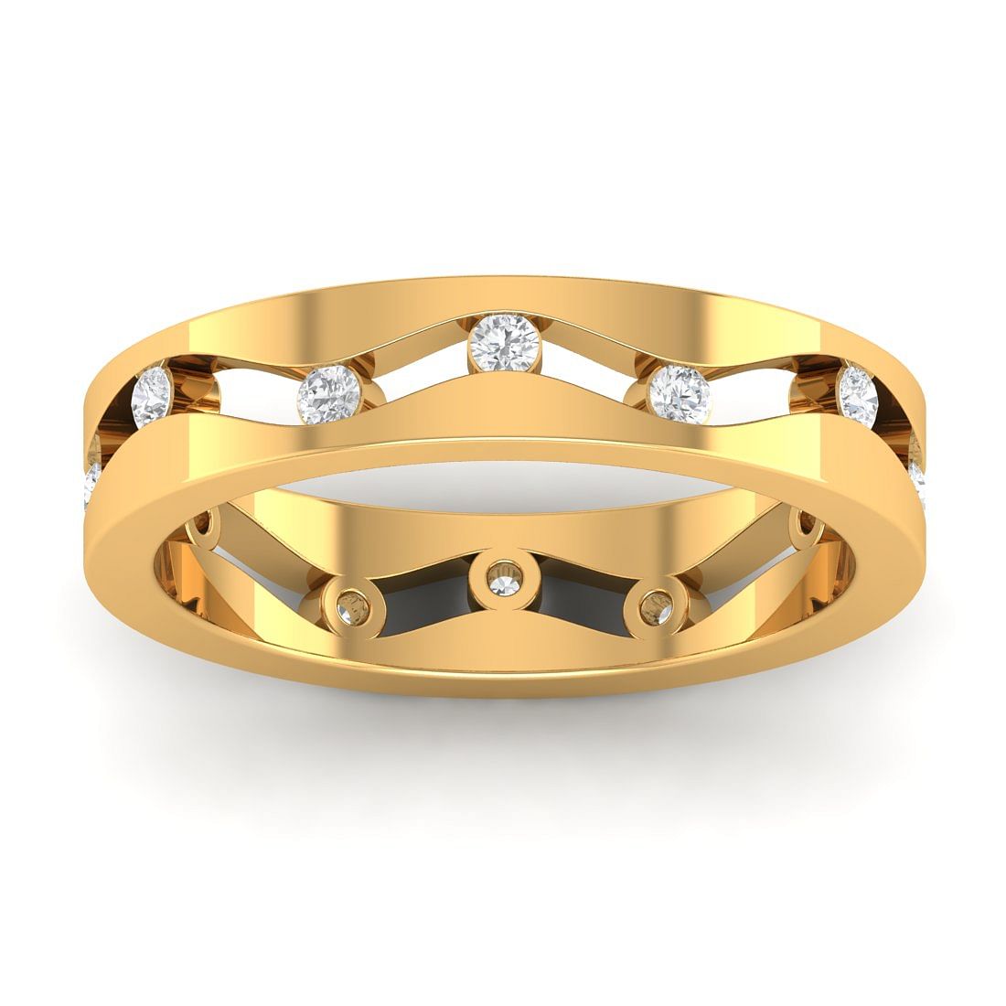 Wave diamond wedding yellow gold ring for women