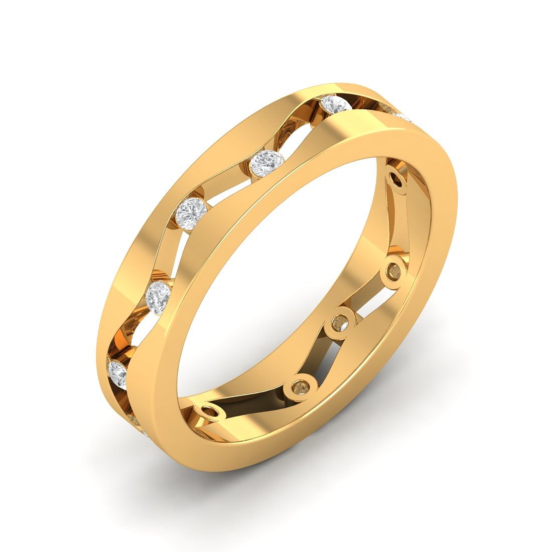 Wave diamond wedding yellow gold ring for women