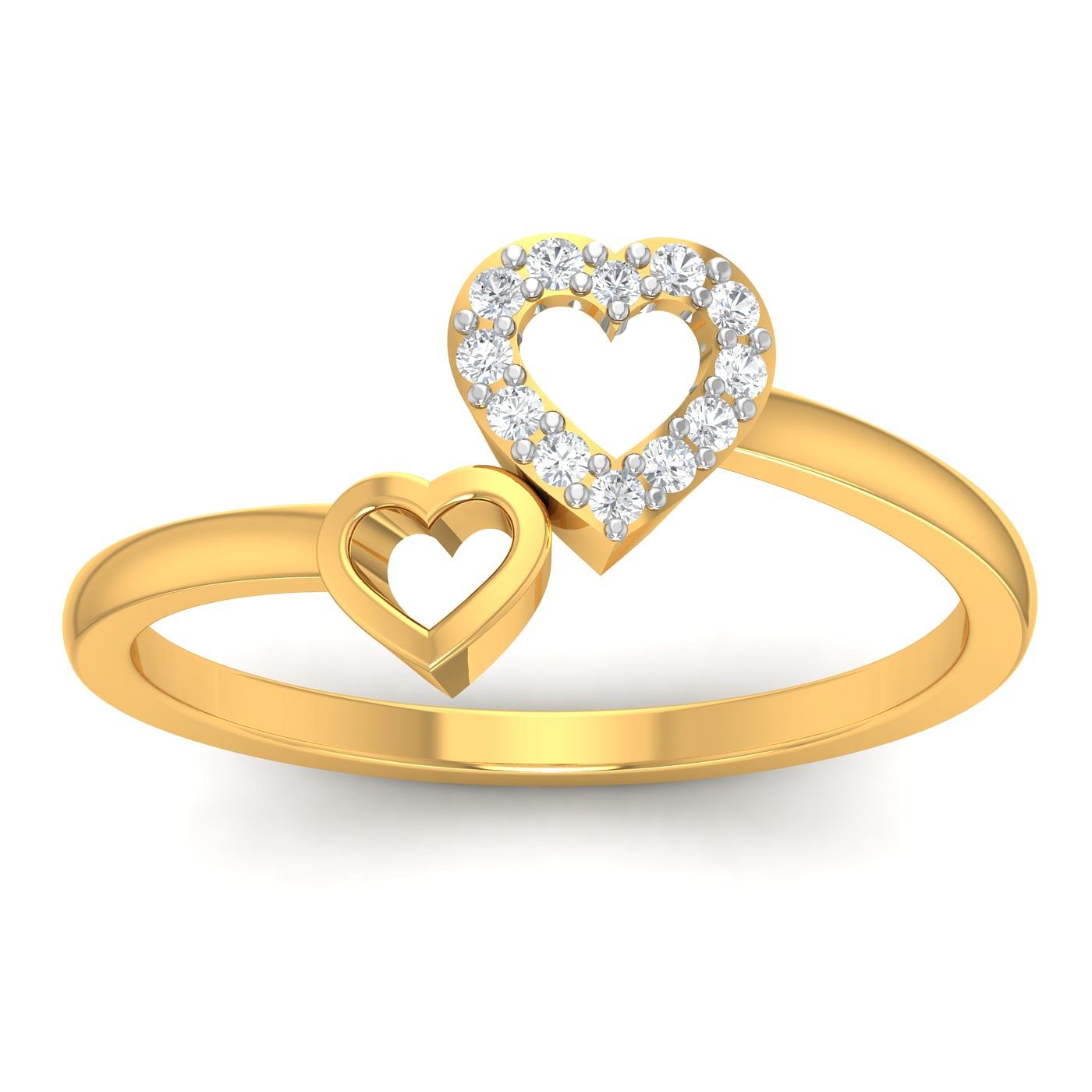 Yellow Gold Dual heart Love Ring Gift For Girlfriend