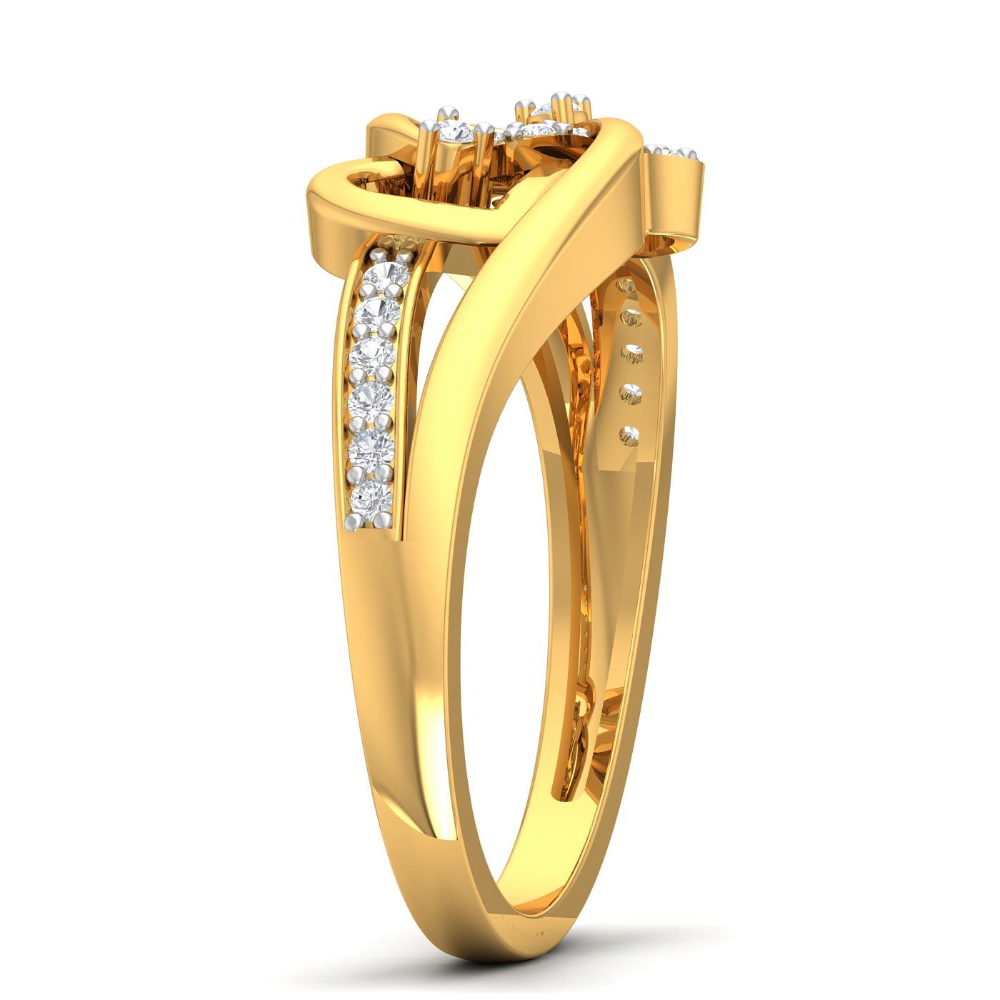 Modern Design 14k Yellow Gold Deep Dual Heart Ring For Her