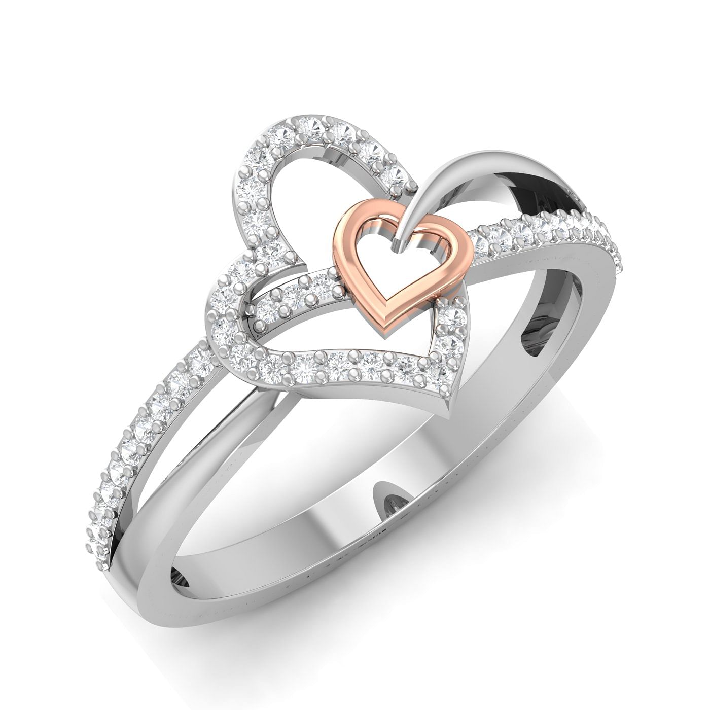 White Gold Heart in Heart Couple Ring For Her