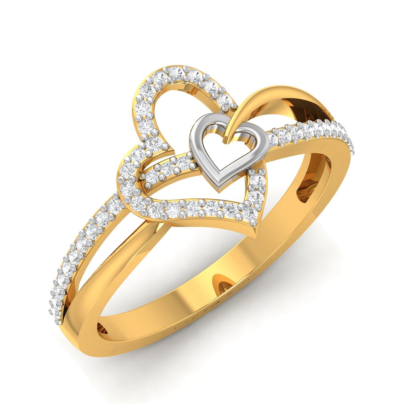 Yellow Gold Heart in Heart Couple Ring For Her